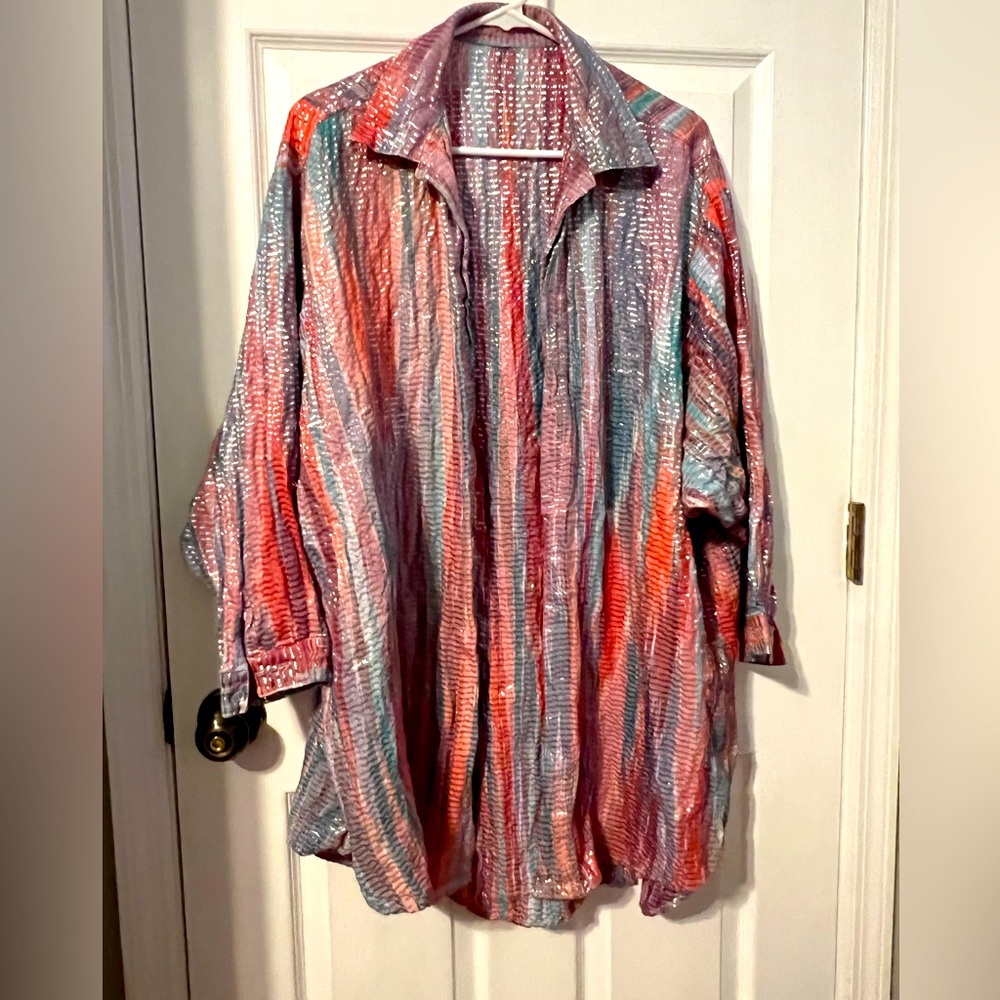 Technicolor 1980s vintage ladies shimmer shirt sz xl